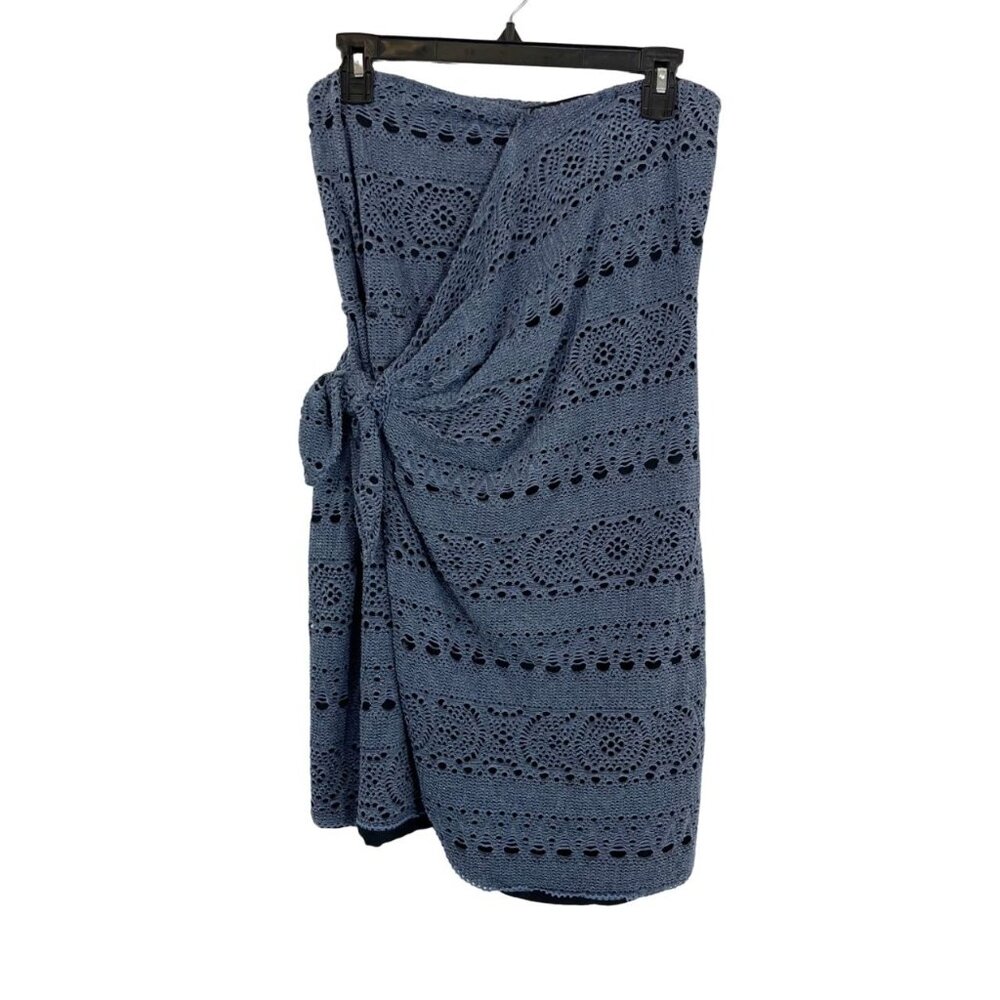Free People Oceanside Eyelet Knit‎ Mini Dress Knotted Blue - Size Medium